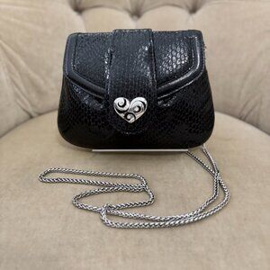 Auth BRIGHTON Bliss Heart Black Snake Embossed MINI Crossbody Pouch Bag